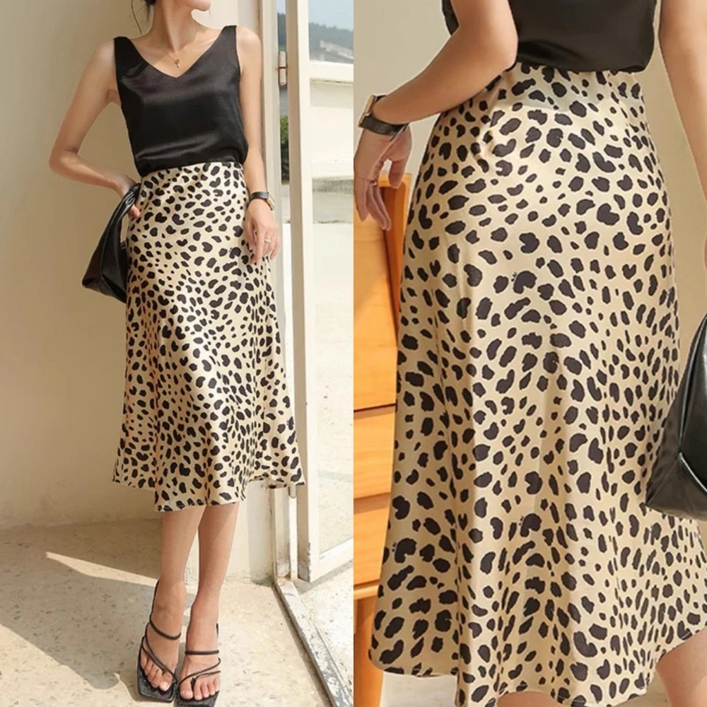 DAISYSILK NWT leopard print‎ midi skirt 100% silk